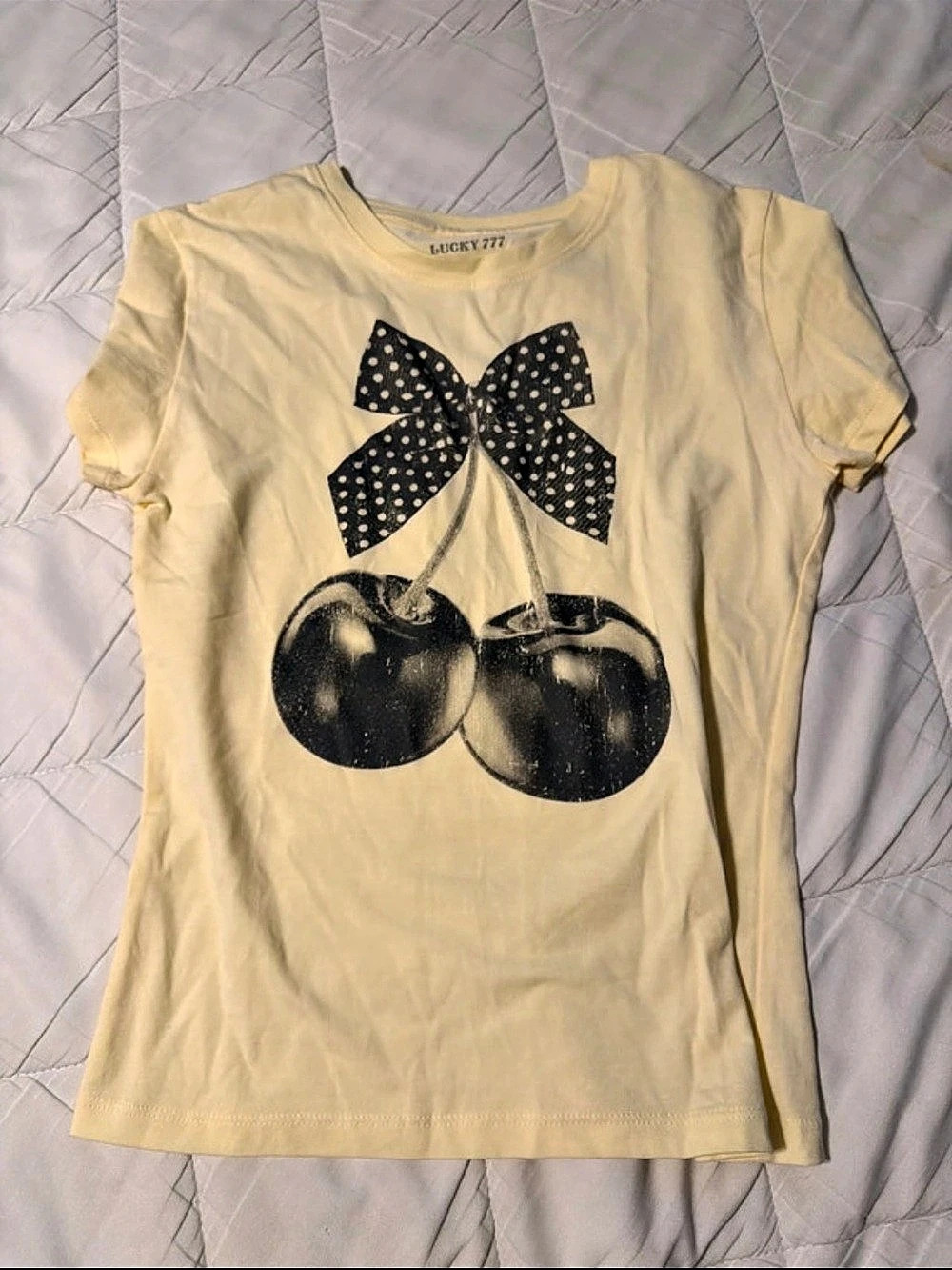 J.Crew Cherry Graphic Short Sleeve Tee Yellow & Black
